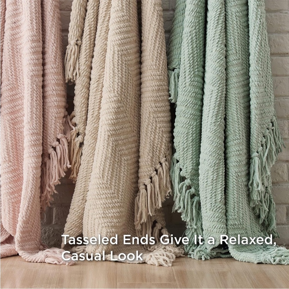 West Elm Sunflower Yellow Tassel Fringe Luxury Minimalist Soft Throw Blanket - Picture 6 of 15